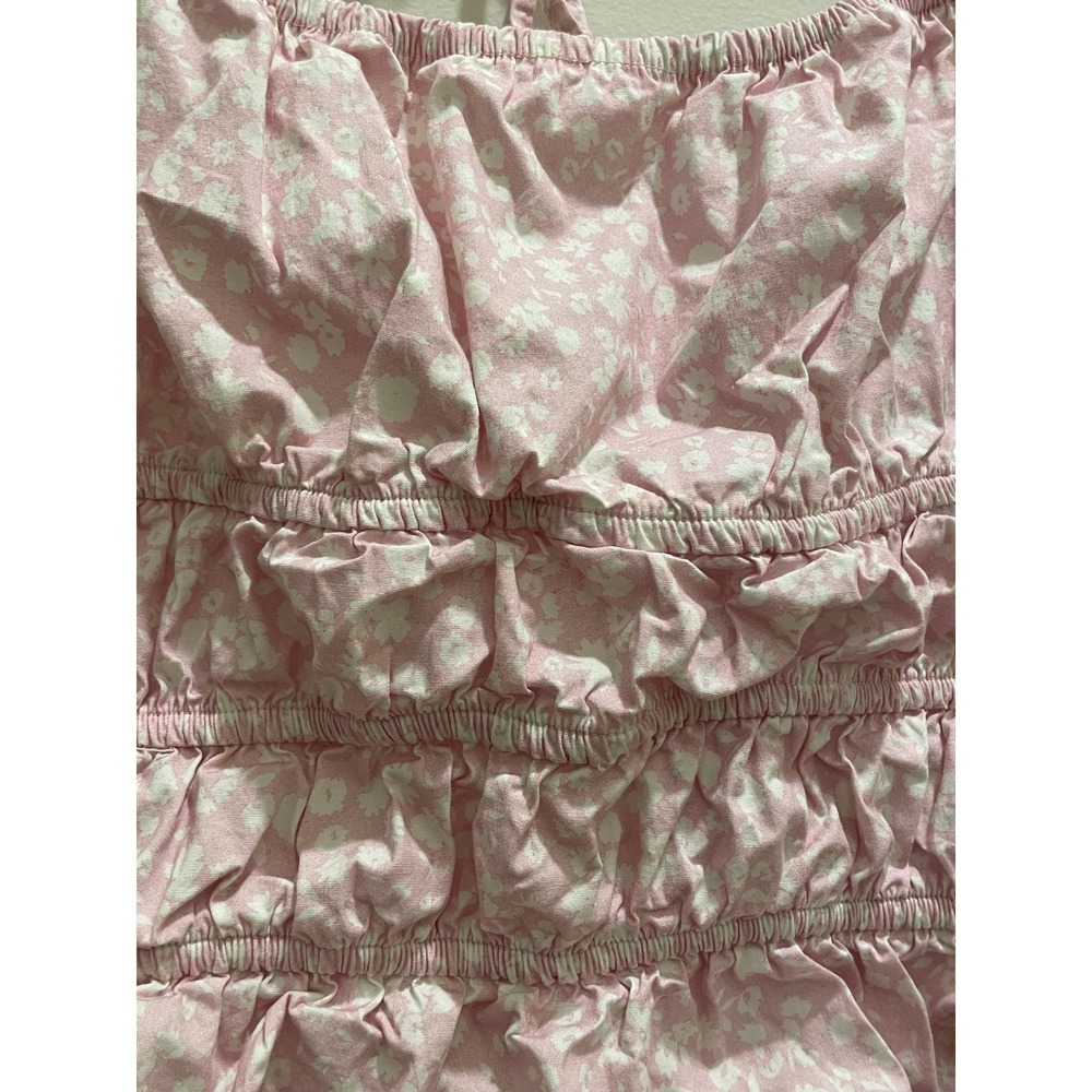 Altar'd State Pink Floral Smocked Peplum Crop Top Ruffle Strap - Picture 4 of 6